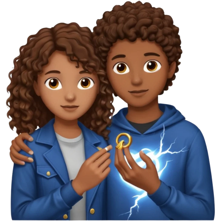a 15 year old girl with brown curly hair but she has lightnings in it with a brown haired boy who gave her a promise ring emoji