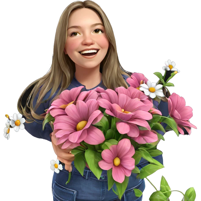 smiling girl with flower emoji