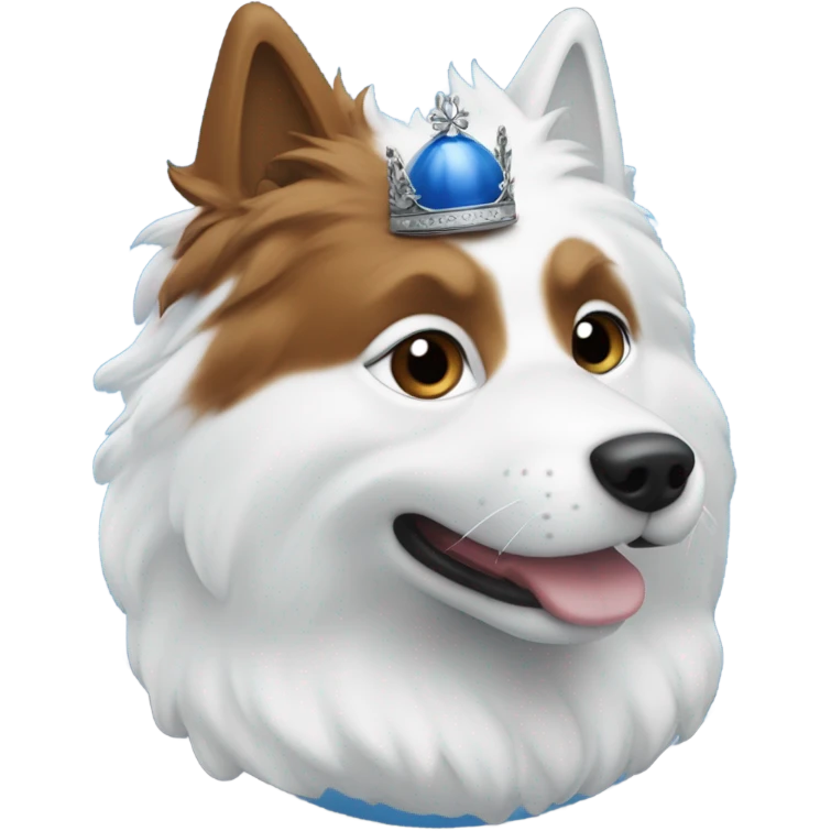 Spitz nain blanc et noir avec couronne avec un œil bleu et un oeil marron  emoji