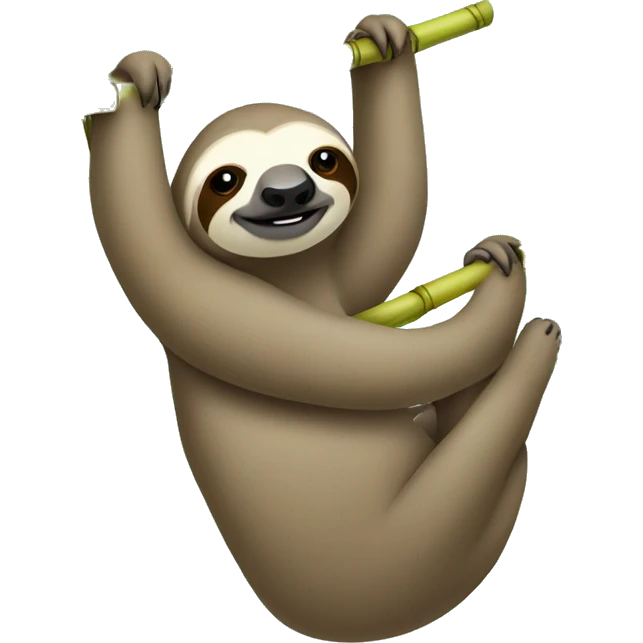 Sloth hanging on a tree, eating a Stick of bamboo  emoji