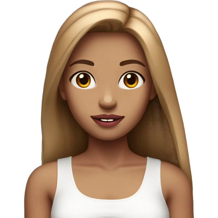 very pretty girl with straight light brown hair pink big lips and white top  emoji