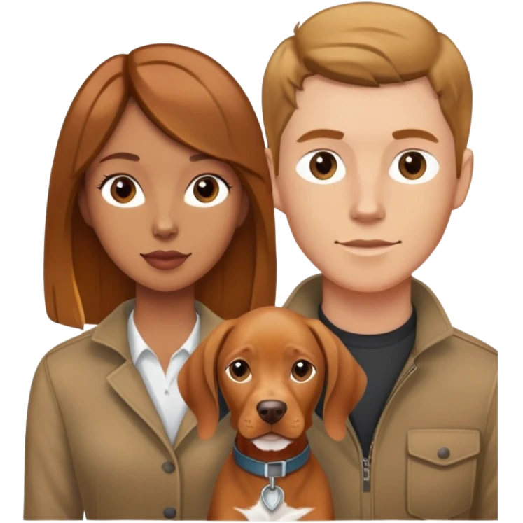 Balayage hair tan female and light brown white male with vizsla dog emoji