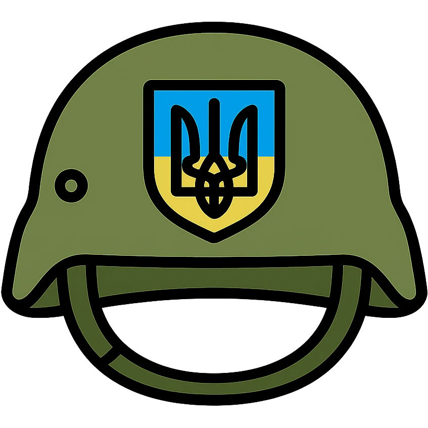 Ukrainian soldier's helmet with blue and yellow national emblem emoji