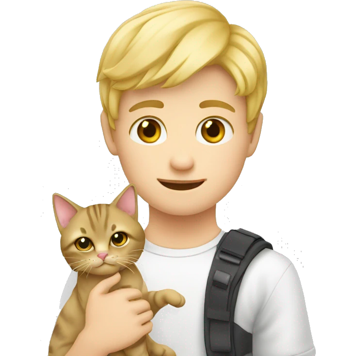 Blonde jongen met zwarte kat op schoot emoji