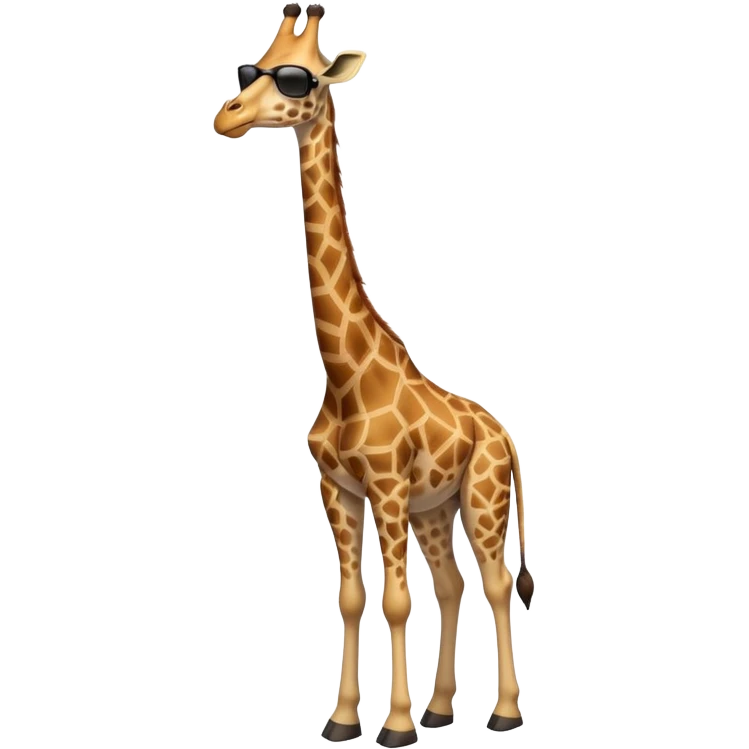 friendly anthropomorphised giraffe in casual clothing with a different color, wearing dark sunglasses, walking upright in relaxed pose emoji