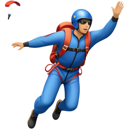 A base jumper soaring through the sky, with a parachute deployed, gliding over a dramatic cliffside or tall building. The background showcases a vast landscape below, with clouds and open skies, emphasizing the adrenaline and freedom of the sport emoji