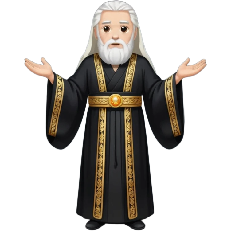 Sumo Sacerdote: persona anciana, barba larga, traje negro largo modo gran imperador, pelo blanco. cuerpo entero emoji