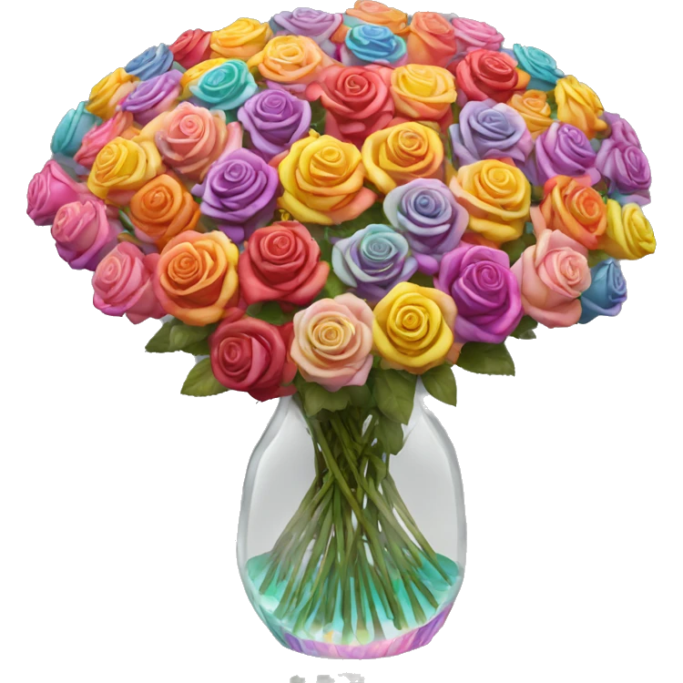 1000 colorful lifelike roses in a clear vase emoji
