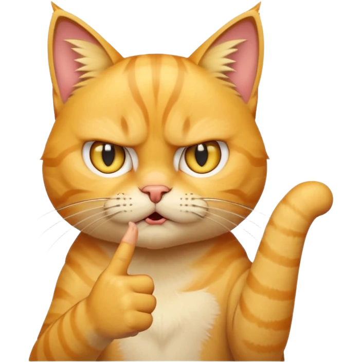 A beautiful yellow tabby with an angry expression holding up its middle finger toward the viewer emoji