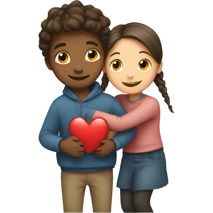 Girl and boy hugs two with hearts around emoji