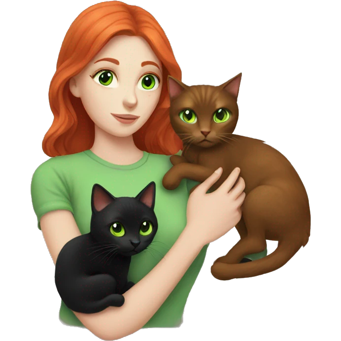 Red head girl with green eyes holding black cat  emoji