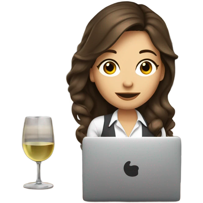 Cute office working brunette drinking wine while at computer long hair fair skin emoji
