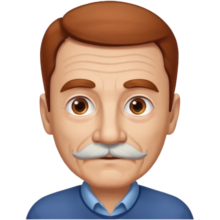 An elderly man with neatly styled reddish-brown hair, thick eyebrows, brown eyes, and a white mustache. emoji