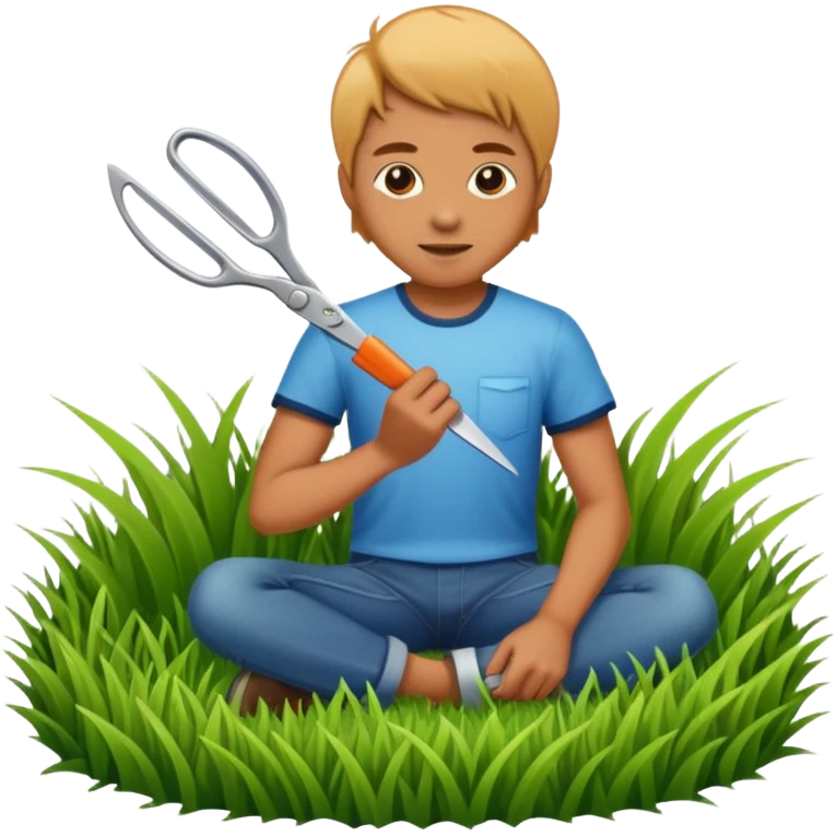 Hand cutting grass with a pair of scisors emoji