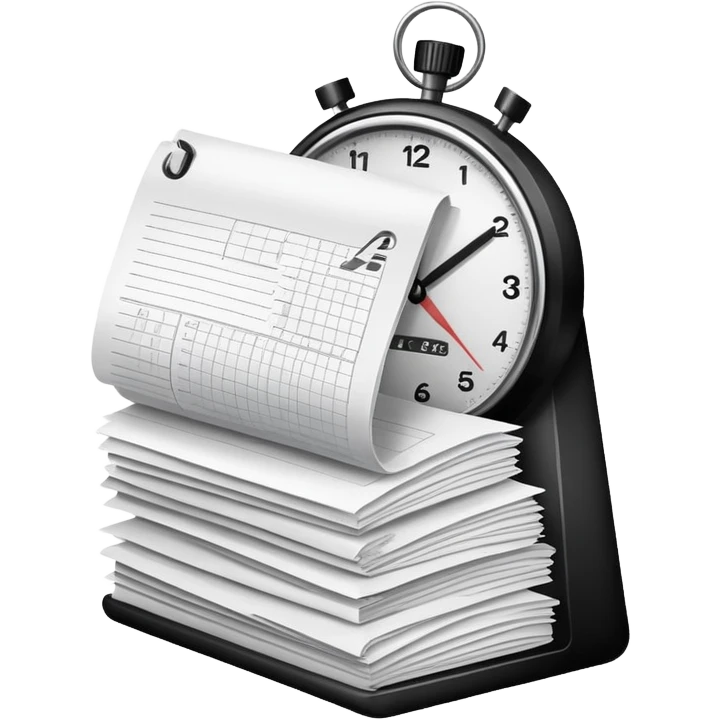 small stack of papers with a timer symbolizing heavy admin workload emoji