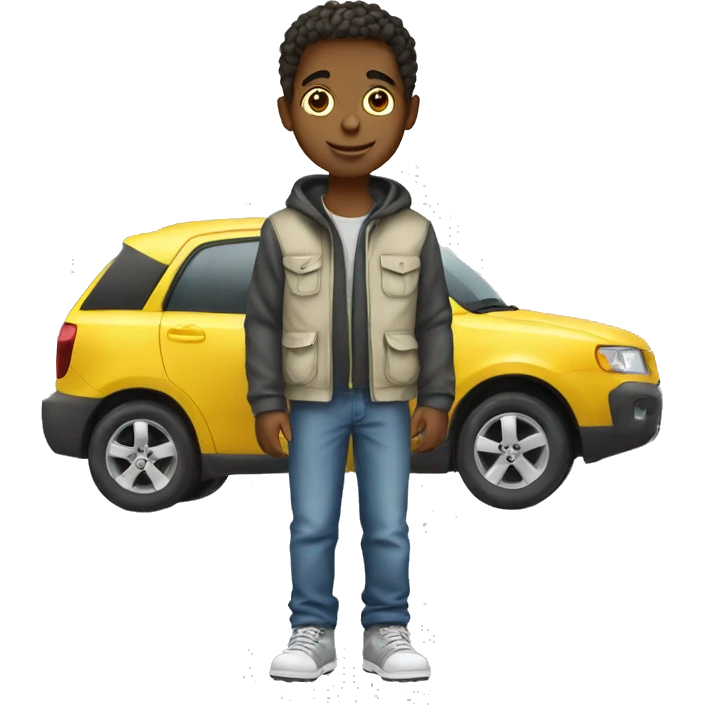 boy in casual outdoor attire car emoji