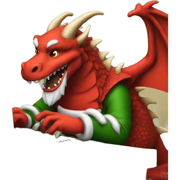 Dragon Santa working on a computer emoji