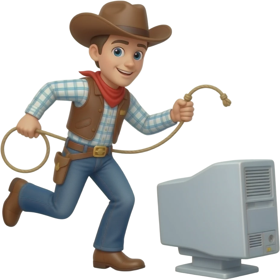 cowboy lassoing a running computer emoji