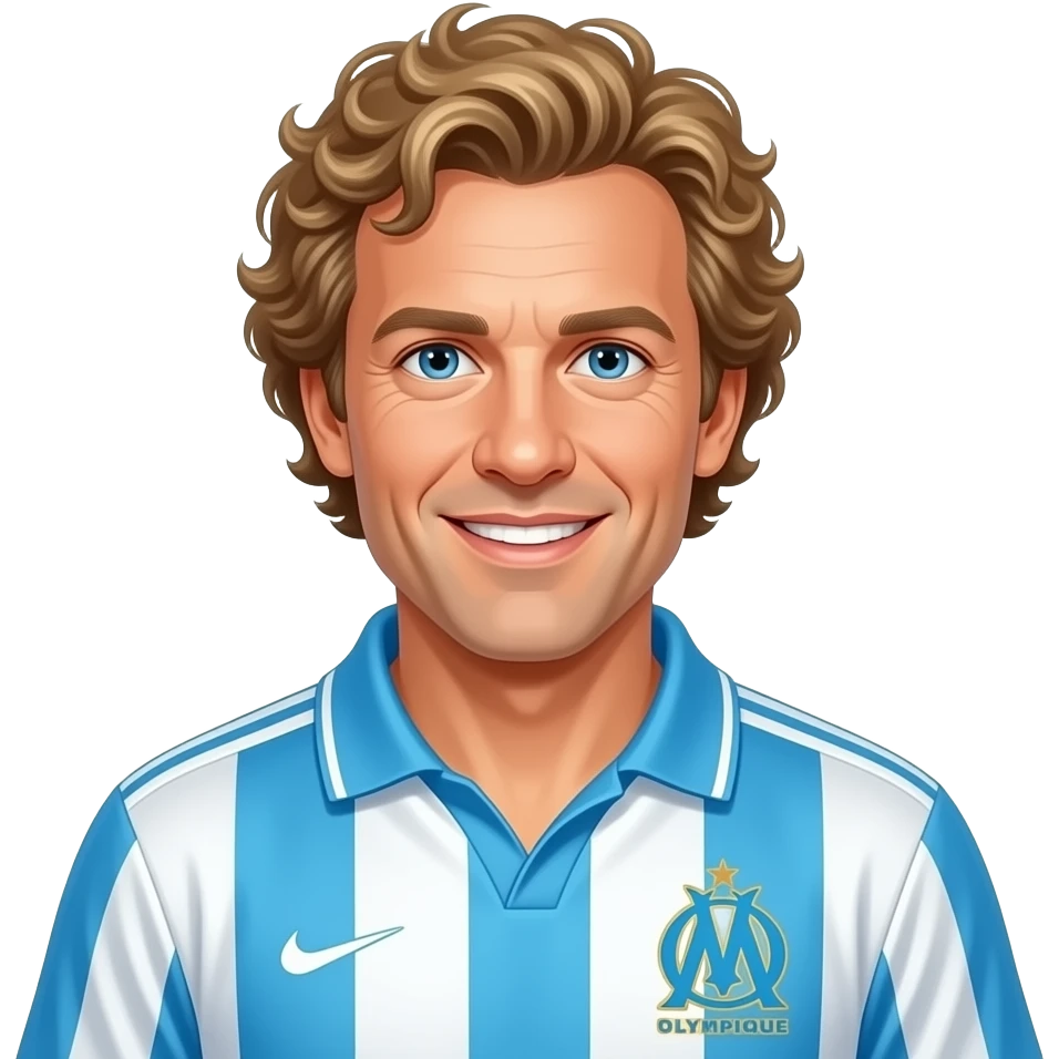 -Jean-Pierre Papin blond curly short hair, vintage 90 olympique de marseille soccer jersey emoji