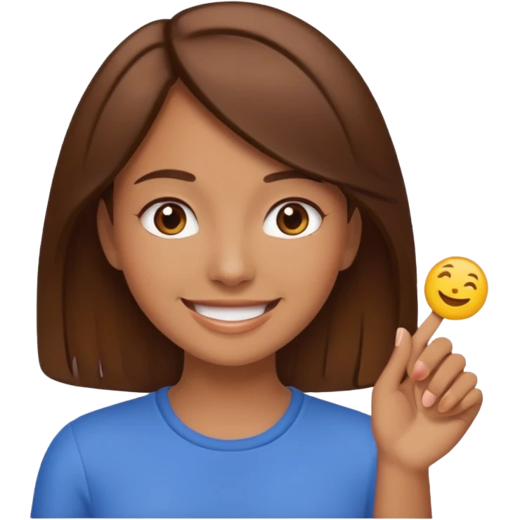 Make an emoji of a girl (no glasses) with brown hair who is teaching how to make an emoji emoji