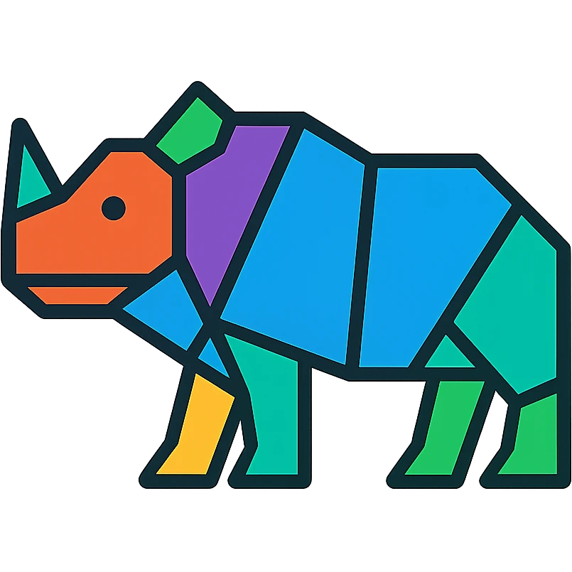 geometric rhinoceros icon, basic shapes, clear lines, stylized horn, modern icon style emoji