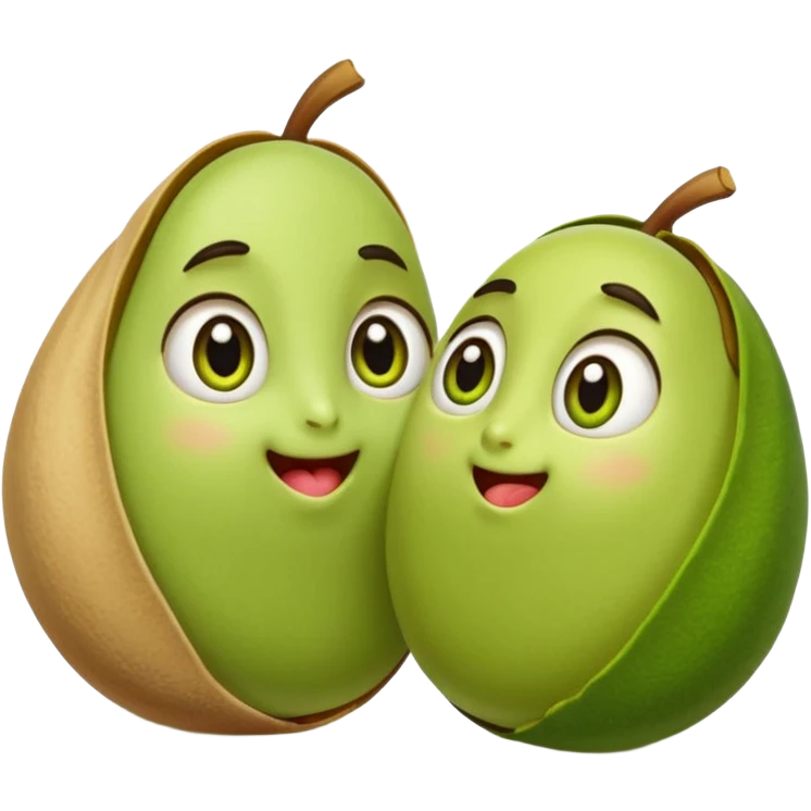 a couple of pistachio and pistachia in love, one with open shell, both with big eyes and blushing cheeks, iOS emoji style emoji