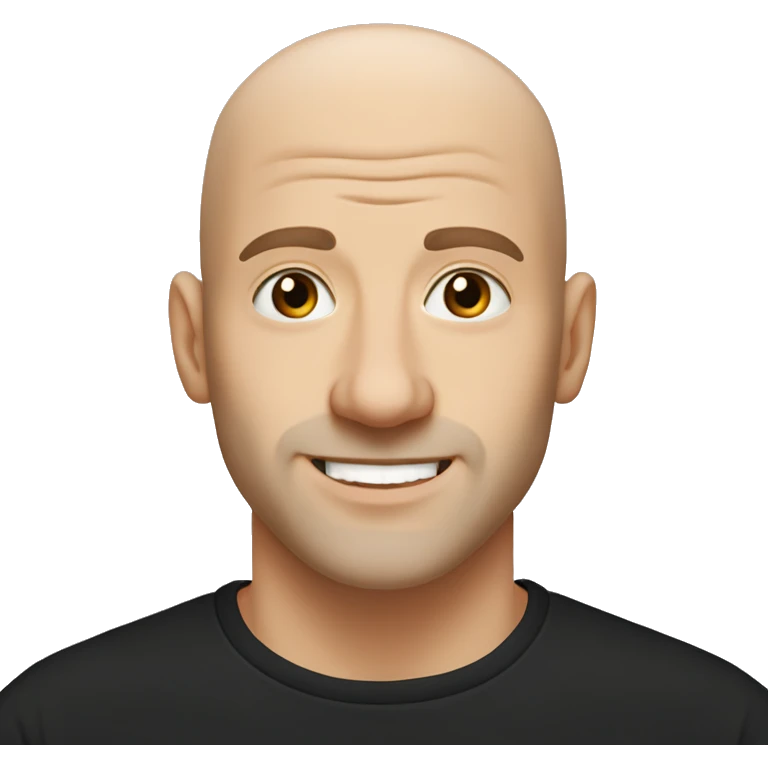 White man bald and middle bard brown eyes and happy face, black tshirt emoji
