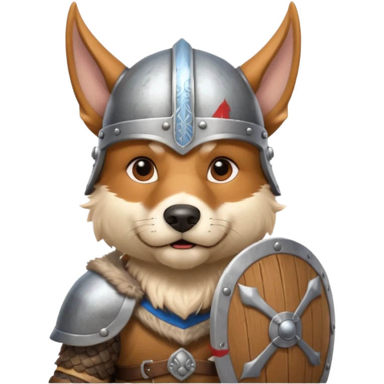 Viking Dog with silver helmet and wooden shield emoji