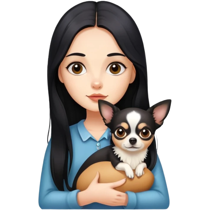 Fair skin girl - long black hair - holding a chihuahua emoji