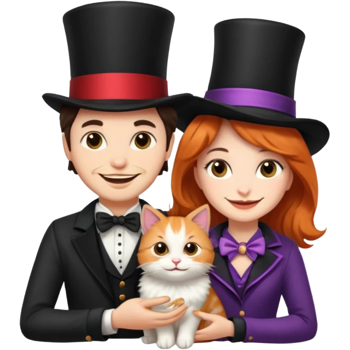 magician couple and their pet cat emoji