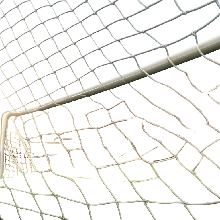 Cinematic Realistic image of a soccer goal net with intricately detailed mesh textures and subtle signs of wear, set against a dynamic, sunlit stadium backdrop that emphasizes its iconic presence in the game emoji