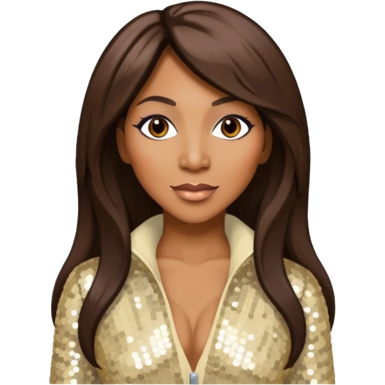 Towanda Braxton with long dark brown hair, cream sequin outfit emoji