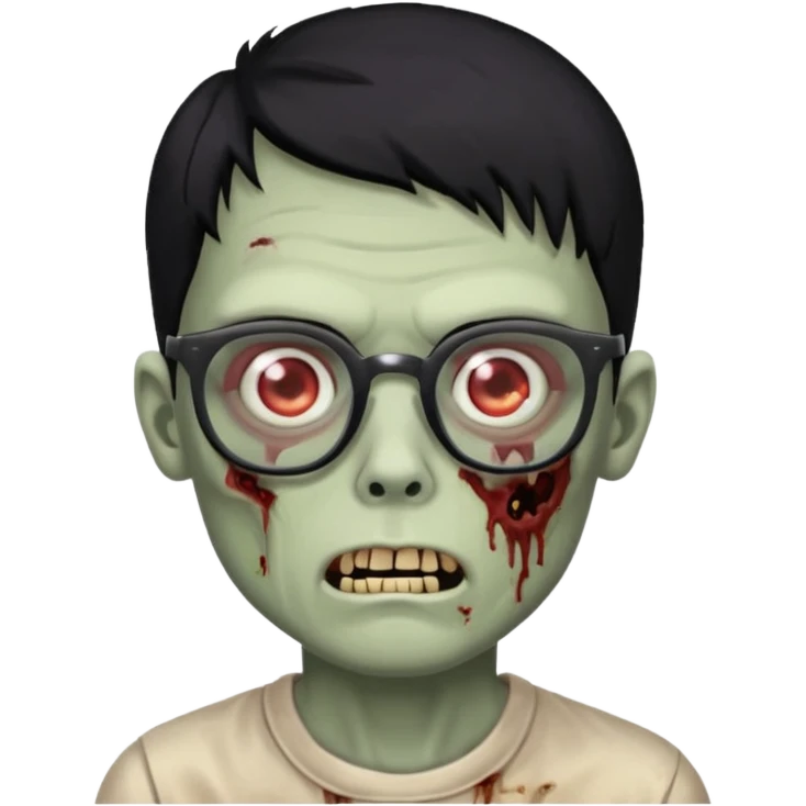 Menino zumbi com cabelo preto de óculos emoji