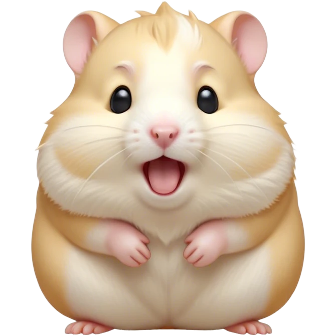 Cinematic Cute Yawning Cream Hamster Portrait Emoji, Head tilted slightly with a dramatic, wide-open yawn, showcasing a soft, pristine cream fur with tiny droopy ears, round dark eyes barely open in drowsy contentment, Simplified yet irresistibly adorable features, highly detailed, glowing with a soft, cozy glow, high shine, relaxed yet expressive, stylized with a touch of whimsy, bright and endearing, soft glowing outline, capturing the essence of a sleepy yet affectionate hamster, so drowsy it feels like it could stretch out of the screen and curl up for a nap! emoji