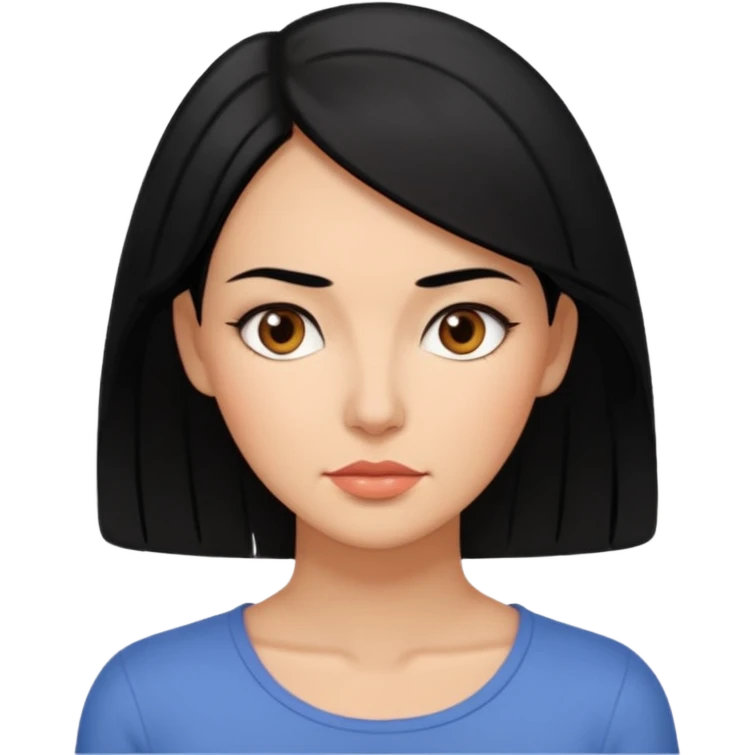 emoji of a 30-year-old woman with a more mature appearance, lady-like features, black hair, thoughtful expression emoji