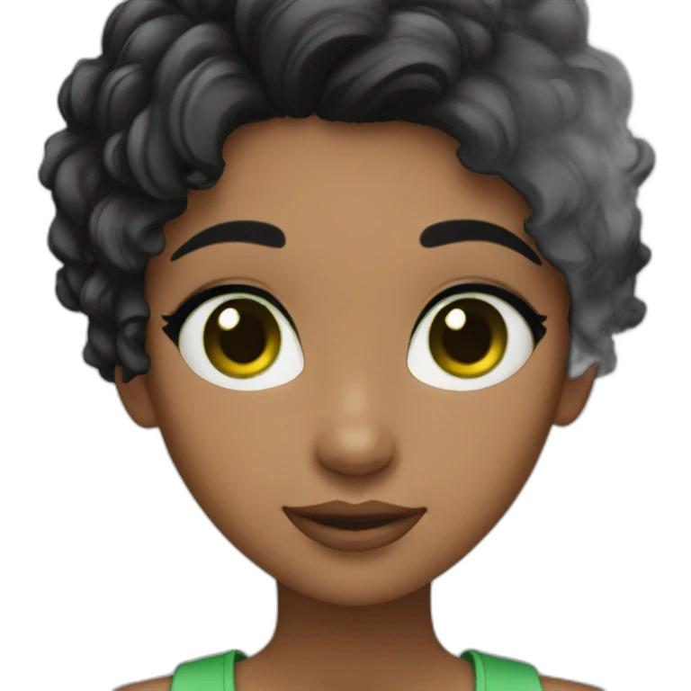 girl short black hair green eyes emoji