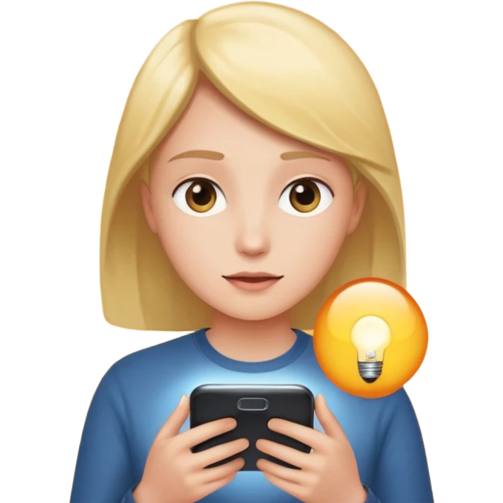 Looking at the phone while light from the phone emitted on the users face  emoji