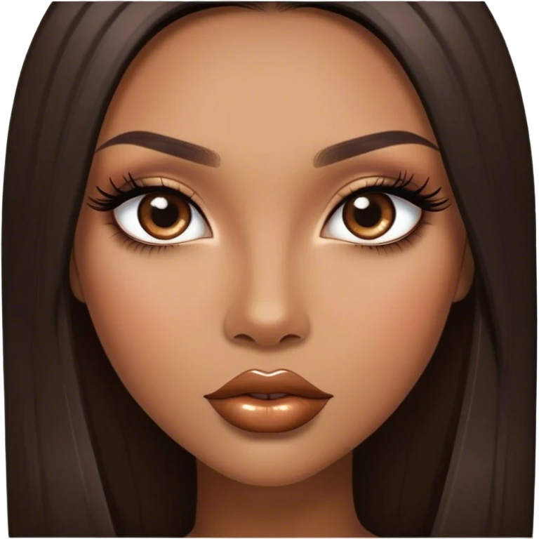 Glamourous, light brown skin tone, very beautiful girl, with big plump shiny lips, long long lashes, black straight smooth silky long hair, straight parting hair, brown eyes emoji