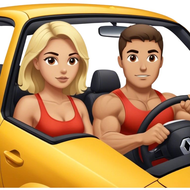 Блондинка и накачанный брюнет едут на Рено аркана emoji