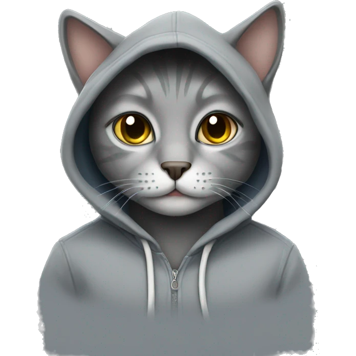 Grey cat wearing hoodie  emoji