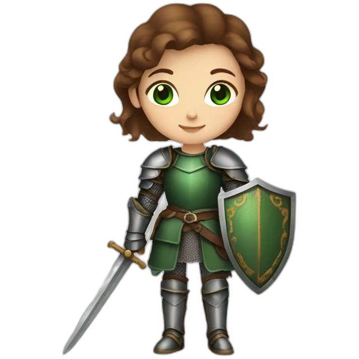 Medieval girl knight with brown hair and dark green eyes emoji