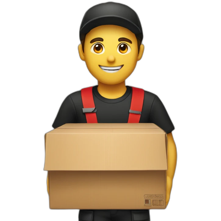 white delivery man in black and red clothes holding a box emoji