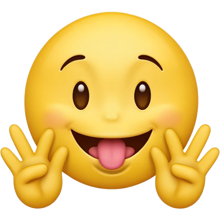 Yellow emoji face with two hands sticking it’s tongue out  emoji