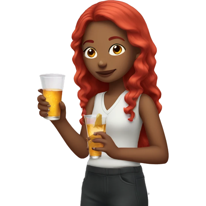 Girl with red hair holding shots emoji