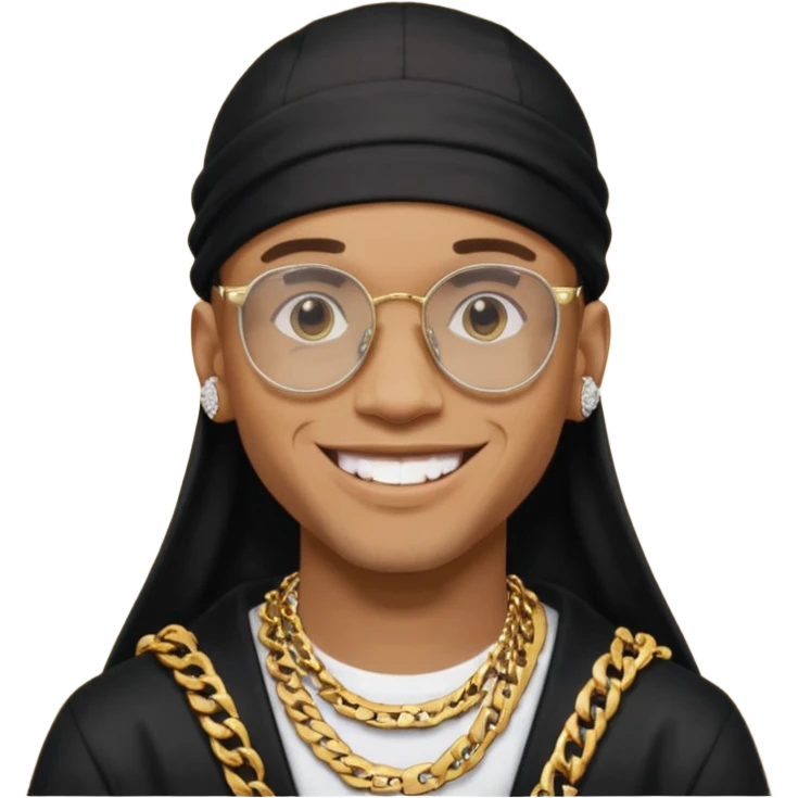 lightskin man with a black durag,a cuban link chain,glasses, and smiley diamond grillz emoji