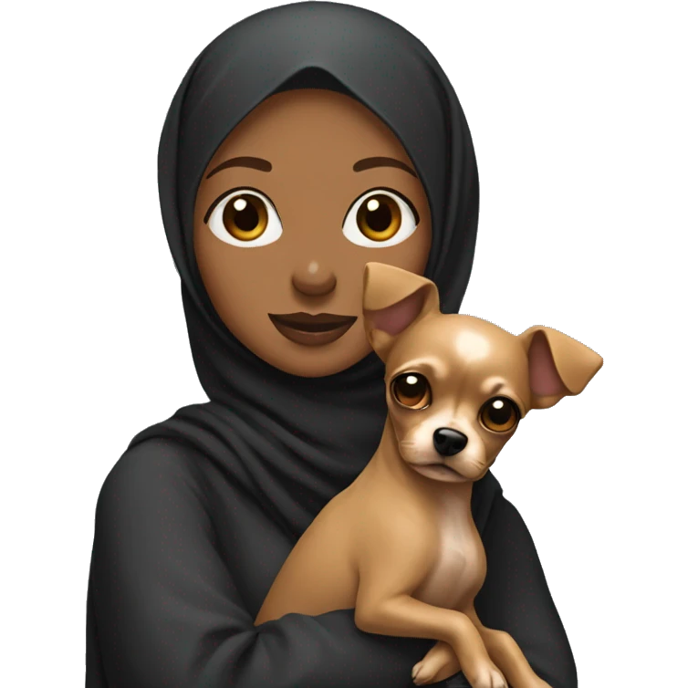 Black hijabi holding brown chihuahua poodle emoji