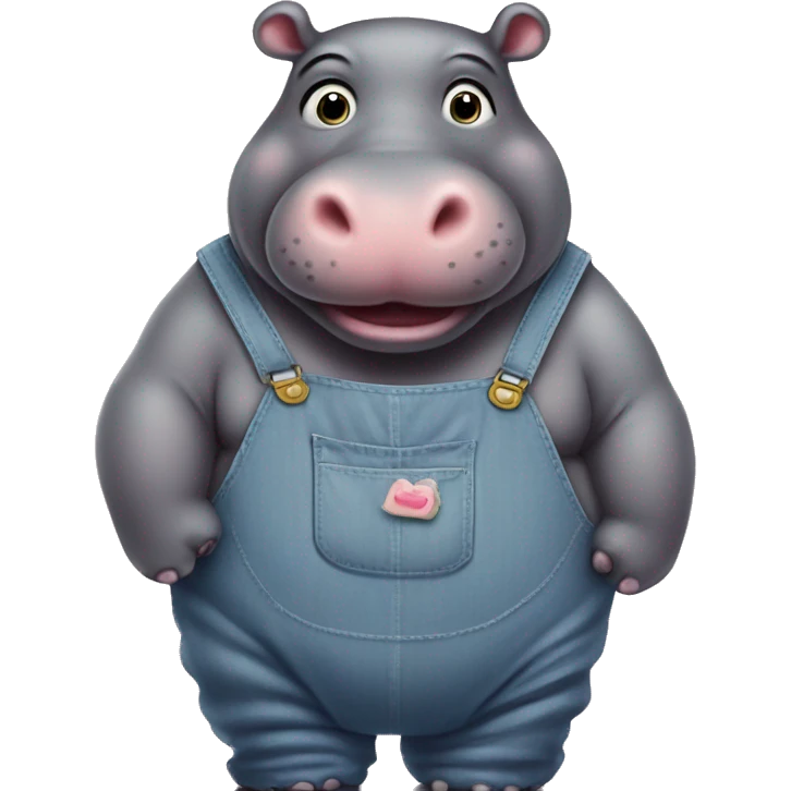 fat hippo in overalls cute emoji