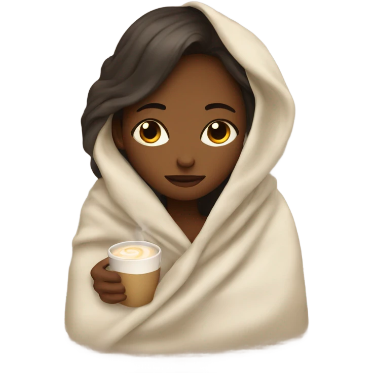 girl inside a blanket sipping coffee eyes closed emoji