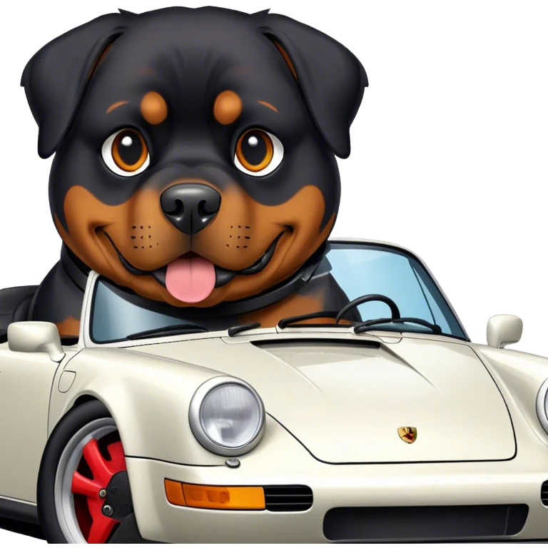 Rottweiler in a Porsche 911 emoji