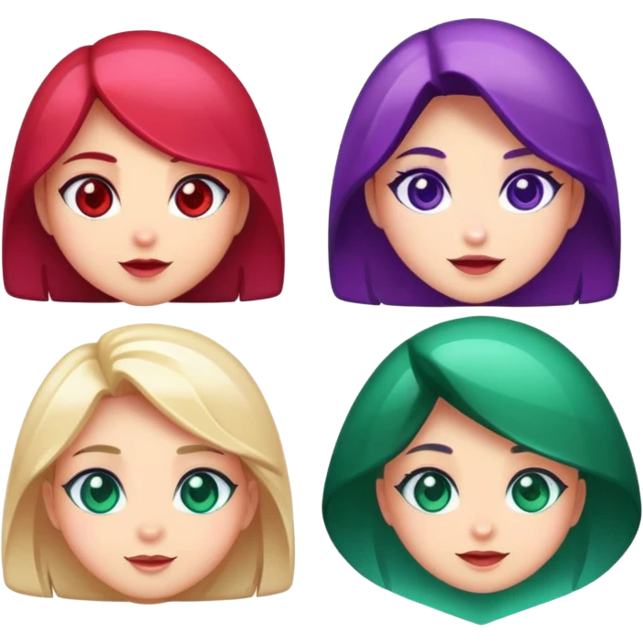 four gem characters representing ruby, sapphire, emerald, amethyst, with cute team expressions emoji